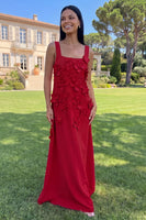 Load image into Gallery viewer, Blue Square Neck A Line Floral Maxi Formal Dress