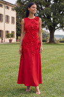 Load image into Gallery viewer, Hot Pink Round Neck A Line Floral Maxi Formal Dress