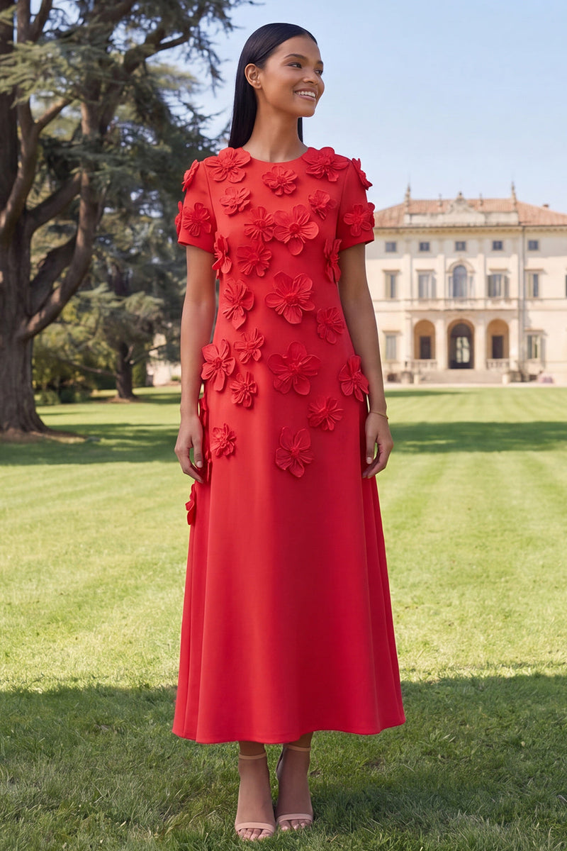 Load image into Gallery viewer, Butter Yellow Round Neck A Line Floral Maxi Formal Dress with Sleeves