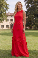 Load image into Gallery viewer, Hot Pink A Line Boat Neck Floral Maxi Formal Dress