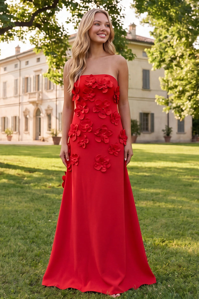 Load image into Gallery viewer, Sage Green Strapless A Line Floral Maxi Formal Dress