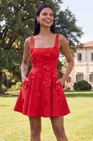 Load image into Gallery viewer, Blue Floral Square Neck A Line Short Homecoming Dress with Pockets