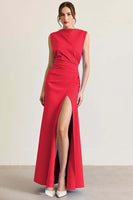 Load image into Gallery viewer, Queendancer Women Dusty Rose Sheath Long Formal Dress with Slit Sleeveless Ruched Prom Dress