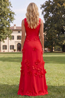 Load image into Gallery viewer, Hot Pink A Line Boat Neck Floral Maxi Formal Dress