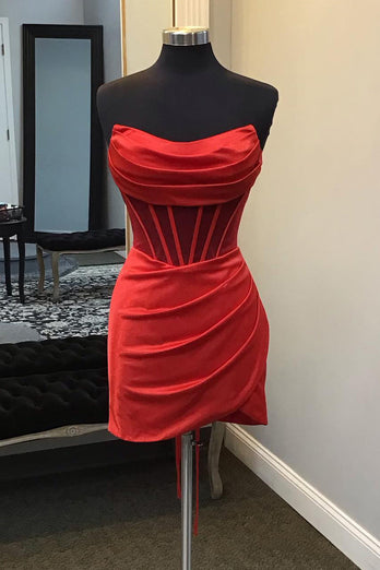Red Boydcon Strapless Corset Short Homecoming Dress