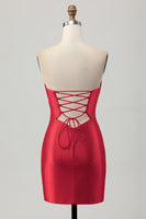 Load image into Gallery viewer, Sparkly Red Sweetheart Satin Tight Short Homecoming Dress with Keyhole