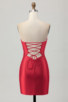 Sparkly Red Sweetheart Keyhole Beaded Tight Short Homecoming Dress
