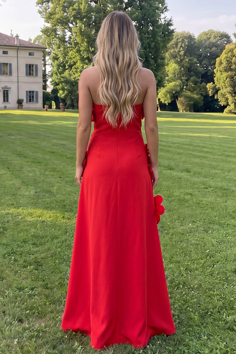 Load image into Gallery viewer, Sage Green Strapless A Line Floral Maxi Formal Dress