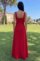 Load image into Gallery viewer, Blue Square Neck A Line Floral Maxi Formal Dress