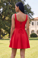 Load image into Gallery viewer, Blue Floral Square Neck A Line Short Homecoming Dress with Pockets