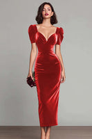 Load image into Gallery viewer, Burgundy Sheath Velvet Long Holiday Party Dress with Sleeves