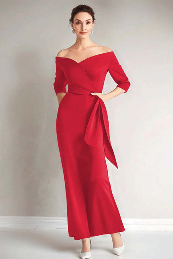 Elegant Peacock Off the Shoulder Long Mother of the Bride Dress with Sash