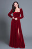 Load image into Gallery viewer, Royal Blue Square Neck Velvet Long Sleeves Holiday Party Dress with Slit