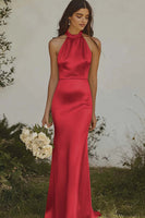 Load image into Gallery viewer, Light Yellow Halter Satin Sheath Long Formal Dress