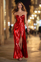 Load image into Gallery viewer, Sparkly Gold Metallic Sheath Sweetheart Long Formal Dress with Slit