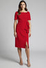 Load image into Gallery viewer, Champagne Bodycon Ruffled Midi Satin Work Dress with Slit