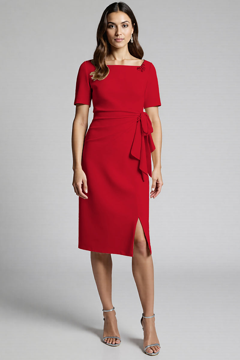 Load image into Gallery viewer, Champagne Bodycon Ruffled Midi Satin Work Dress with Slit