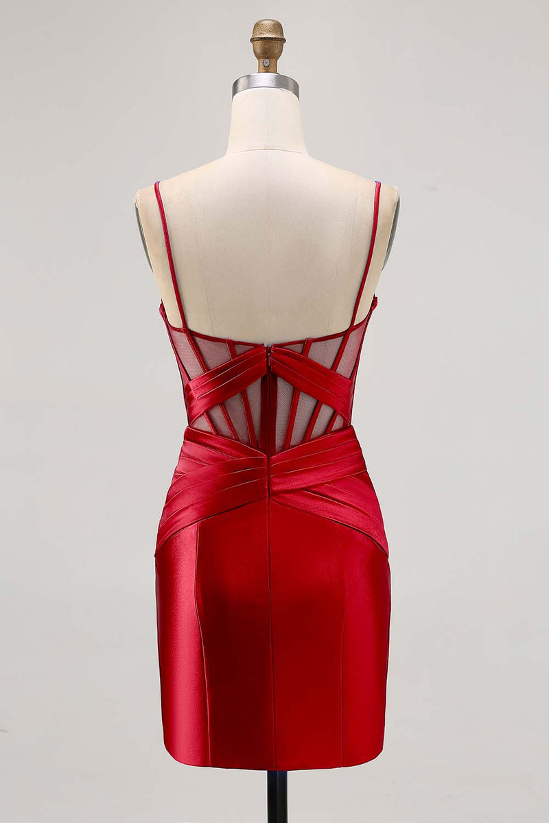 Load image into Gallery viewer, Grey Blue Satin Corset Ruched Tight Short Homecoming Dress with Slit