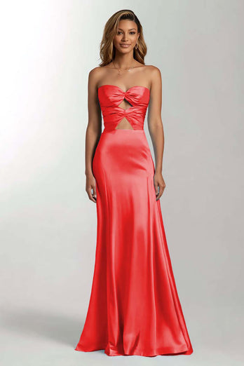 Dark Green Cut Out Mermaid Sweetheart Satin Long Formal Dress