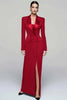 Load image into Gallery viewer, Queendancer Women Black Pencil Long Sleeves Blazer Dress with Slit Peak Lapel Double Breasted Coat Dress