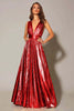 Load image into Gallery viewer, Sparkly Metallic Gold A-Line Pleated V-Neck Long Formal Dress