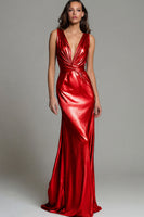 Load image into Gallery viewer, Sparkly Gold Mermaid Metallic Deep V-Neck Long Formal Dress