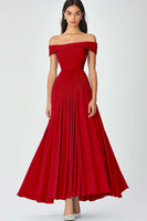 Load image into Gallery viewer, Off the Shoulder A Line Red Chiffon Long Formal Dress