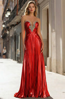 Load image into Gallery viewer, Sparkly Gold Metallic Sheath Pleated Long Prom Dress with Beading