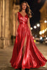 Load image into Gallery viewer, Sparkly Gold A-Line Metallic Ruched Pleated Long Formal Dress with Slit