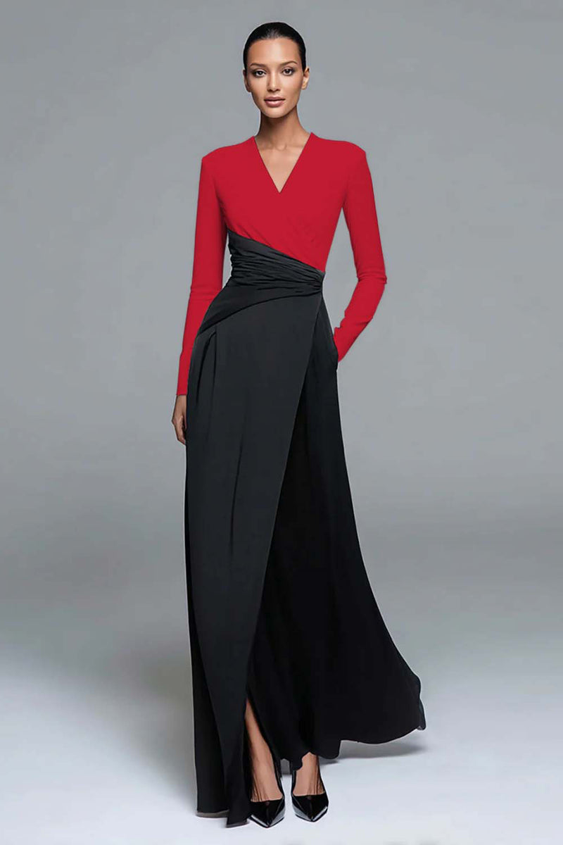 Load image into Gallery viewer, Black and White Patchwork Sheath Long Formal Dress with Sleeves