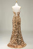 Load image into Gallery viewer, Sparkly Rose Golden Sequins Mermaid Long Prom Dress With Slit