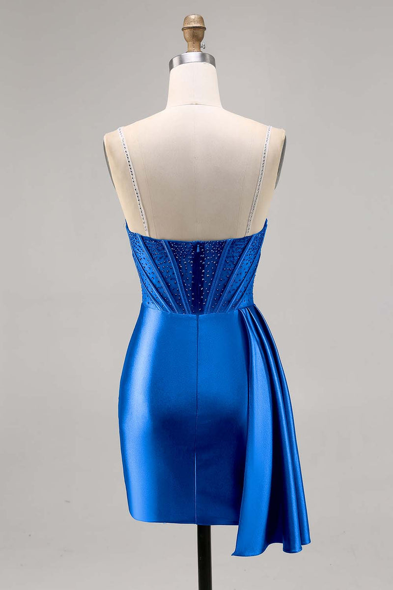 Load image into Gallery viewer, Sparkly Grey Blue Satin Short Corset Homecoming Dress with Beading