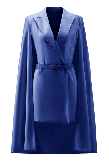 White Satin Bodycon Peak Lapel Short Work Blazer Dress with Cape