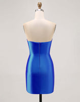 Load image into Gallery viewer, Red Satin Strapless Tight Short Homecoming Dress with Rhinestones