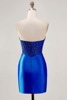 Load image into Gallery viewer, Sparkly Red Strapless Short Tight Corset Satin Homecoming Dress