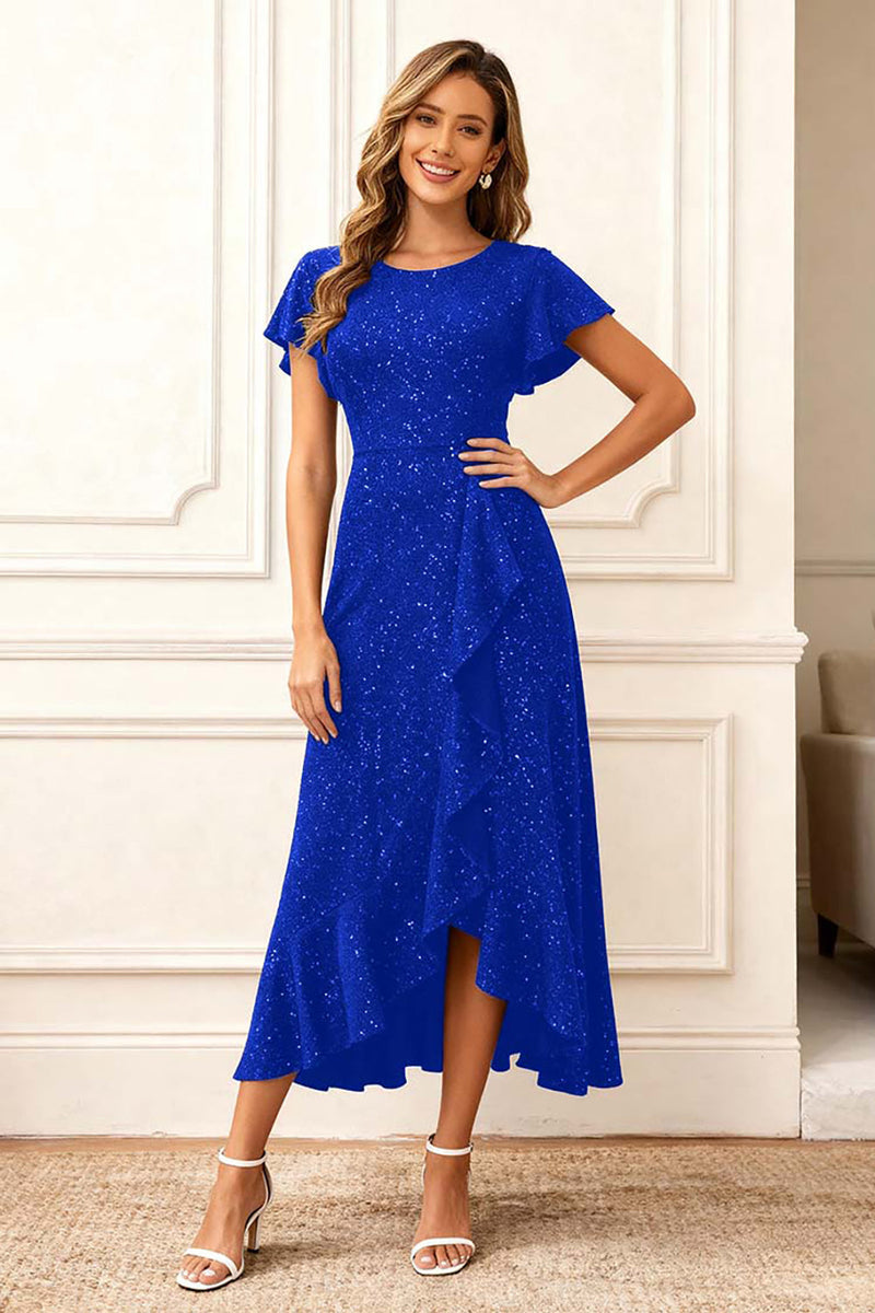 Load image into Gallery viewer, Glitter Black Round Neck A Line Long Holiday Party Dress with Sleeves