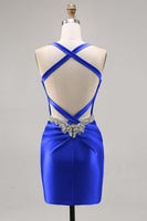 Load image into Gallery viewer, Sparkly Green Satin Corset Tight Short Homecoming Dress with Beading