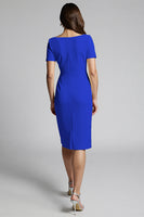 Load image into Gallery viewer, Dusty Blue Bodycon Midi Satin Work Dress with Slit