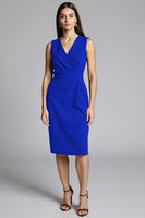 Load image into Gallery viewer, Royal Blue Bodycon Satin V-Neck Midi Work Dress