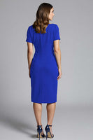 Load image into Gallery viewer, Royal Blue Bateau Neck Bodycon Ruched Midi Satin Work Dress