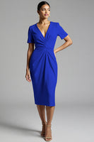 Load image into Gallery viewer, Tahiti Bodycon V-Neck Midi Satin Work Dress with Sleeves