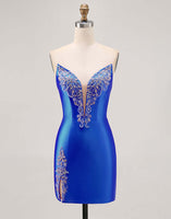 Load image into Gallery viewer, Red Satin Strapless Tight Short Homecoming Dress with Rhinestones