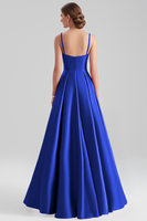 Load image into Gallery viewer, Black A Line Satin Spaghetti Straps Long Formal Dress