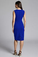 Load image into Gallery viewer, Royal Blue Bodycon Satin V-Neck Midi Work Dress