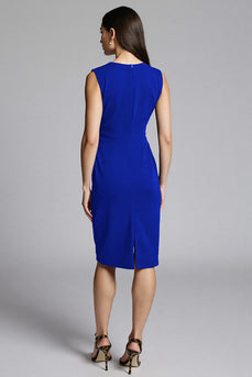 Royal Blue Bodycon Satin V-Neck Midi Work Dress