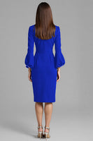 Load image into Gallery viewer, Royal Blue Satin Bodycon Bateau Neck Midi Work Dress