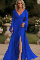 Load image into Gallery viewer, Dark Grey A Line Ruched Long Chiffon Mother of the Bride Dress with Slit