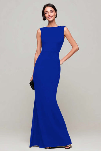 Simple Black Mermaid Boat Neck Long Formal Dress