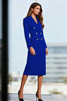 Load image into Gallery viewer, Black Peak Lapels Double Breasted Pencil Midi Blazer Dress