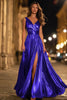 Load image into Gallery viewer, Sparkly Gold A-Line Metallic Ruched Pleated Long Formal Dress with Slit
